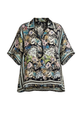 Blusa in Seta Stretch con Stampa Menta