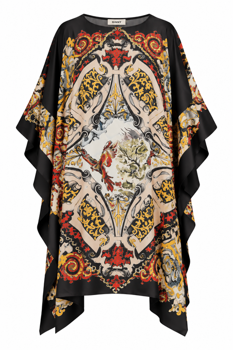 Baroque Kaftan with Gold Chain Detail, shown flat on a white background