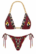 Burgundy Koi Fish Chain-Detail Bikini Set, shown flat on a white background