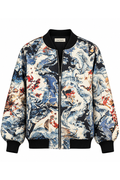 Japanese Wave Print Bomber Jacket, shown flat on a white background