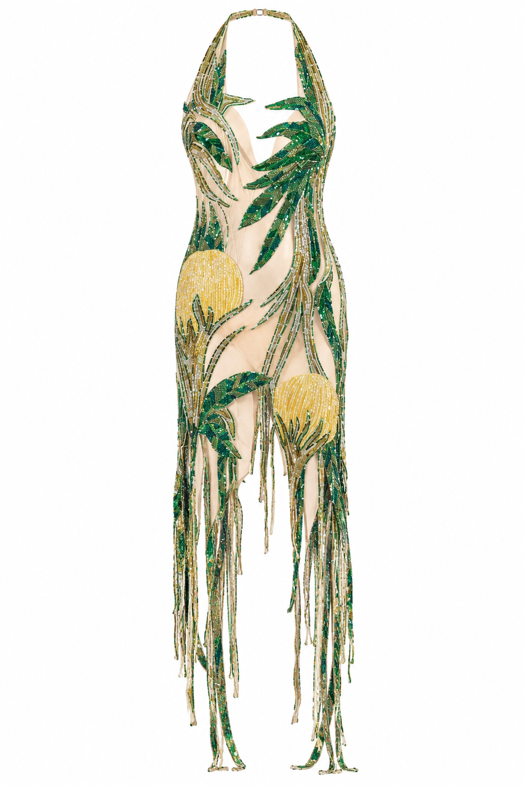 Golden Palms Sequin Gown, shown flat on a white background