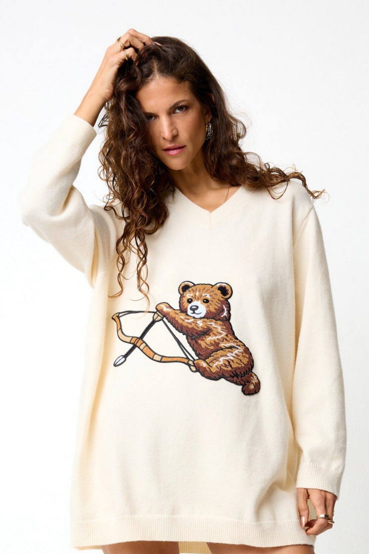 Hand Tufted Cupid Bear Knit White Jumper