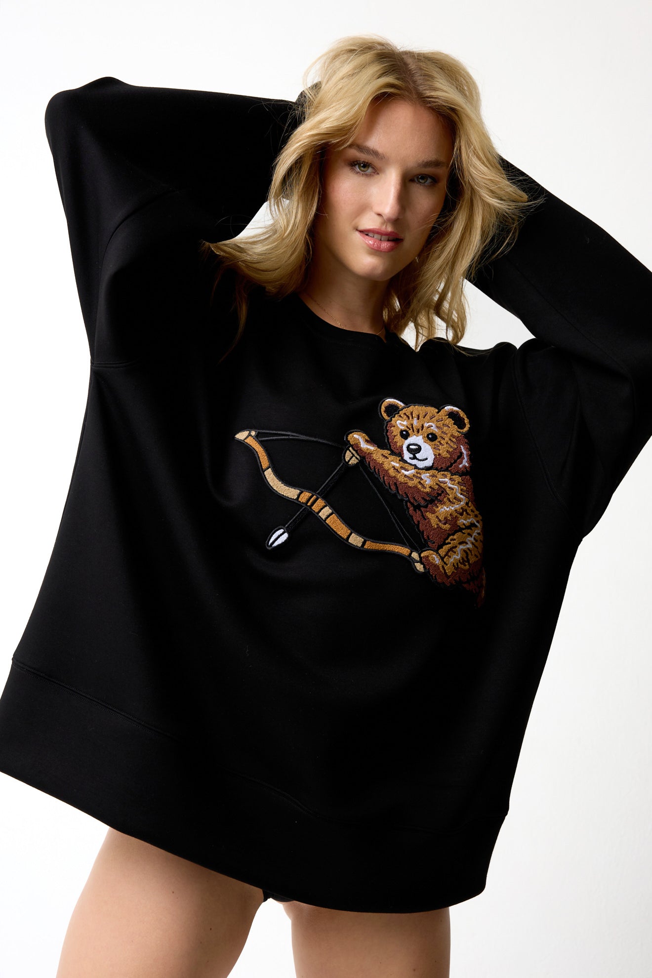 Hand Tufted Cupid Bear Black Sweater