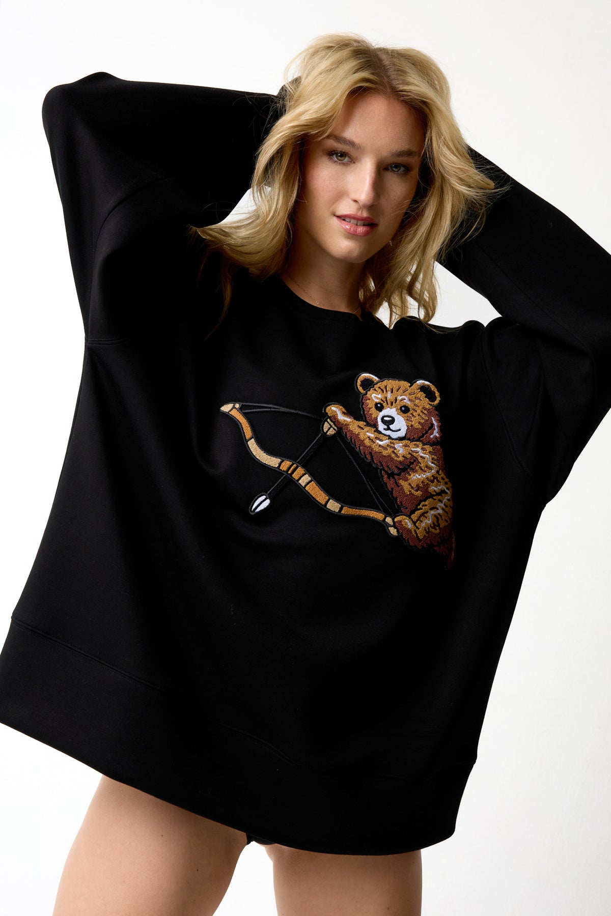 Hand Tufted Cupid Bear Black Sweater