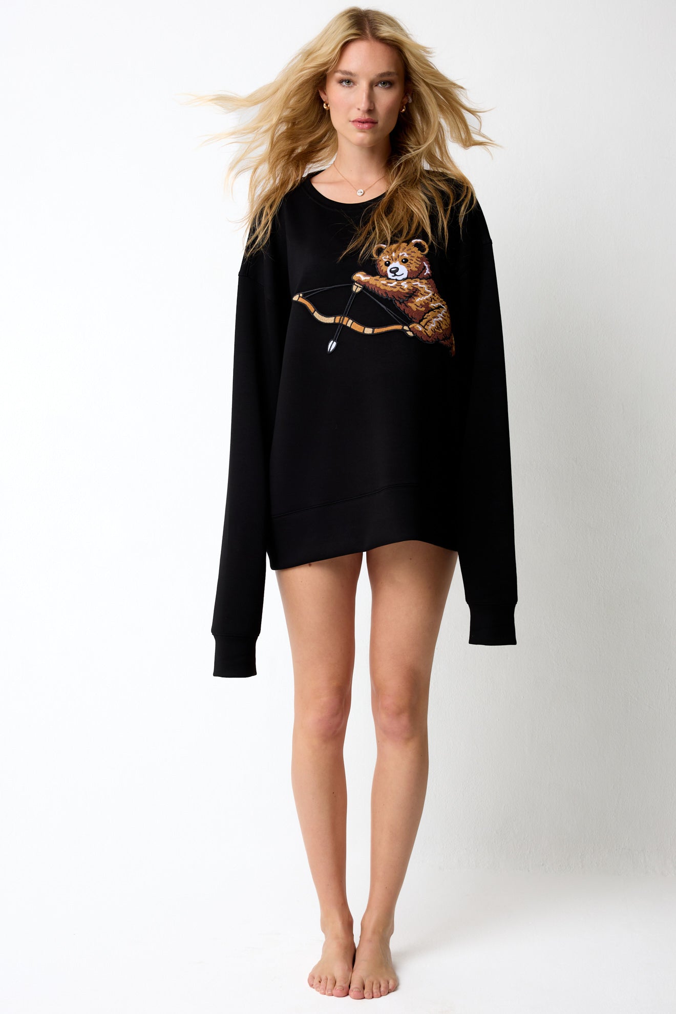 Hand Tufted Cupid Bear Black Sweater