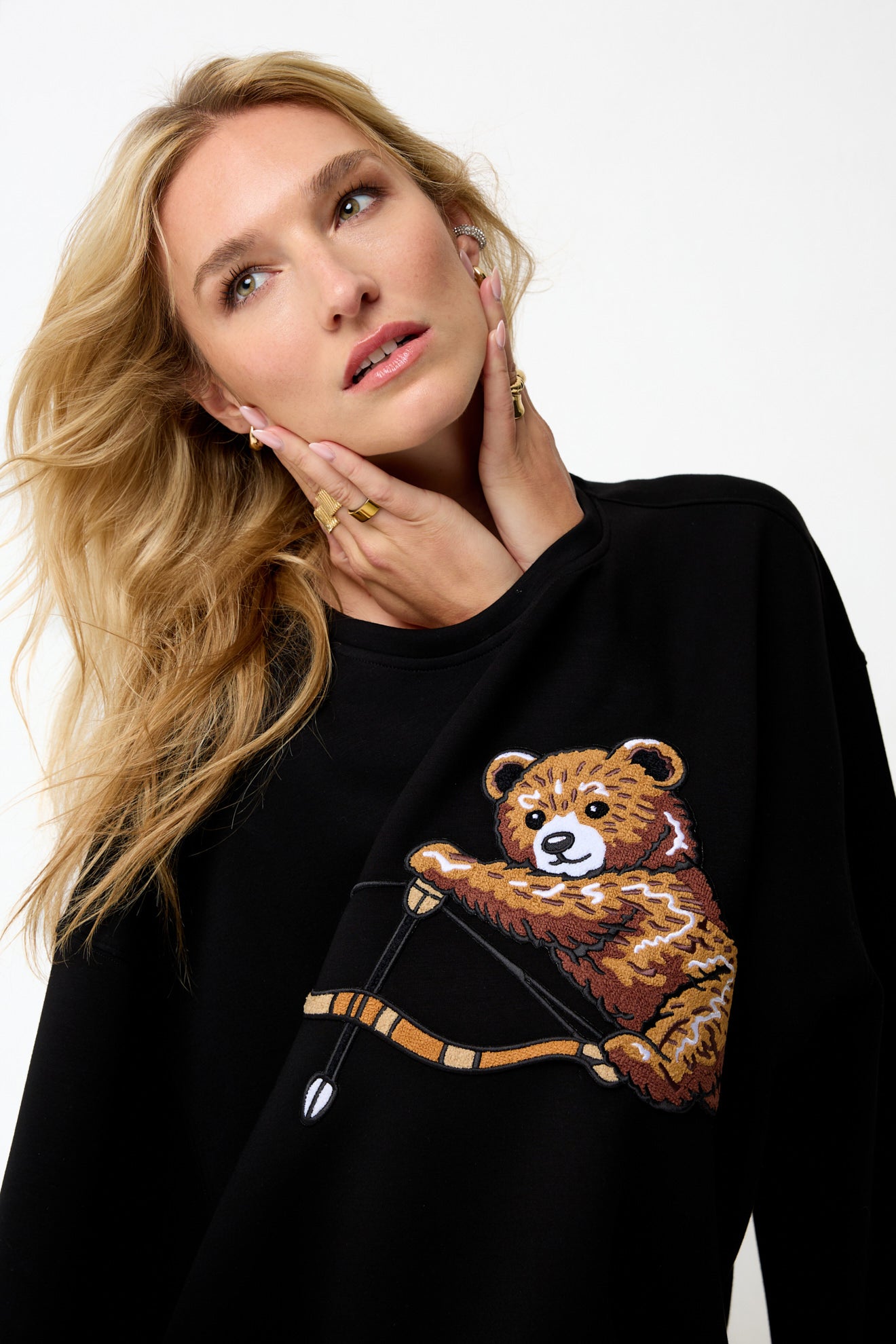 Hand Tufted Cupid Bear Black Sweater