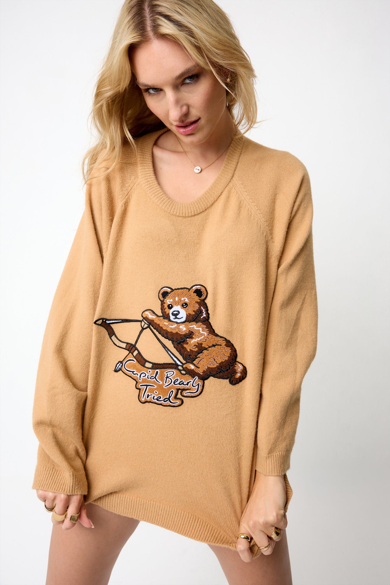 Hand Tufted Cupid Bear Beige Sweater