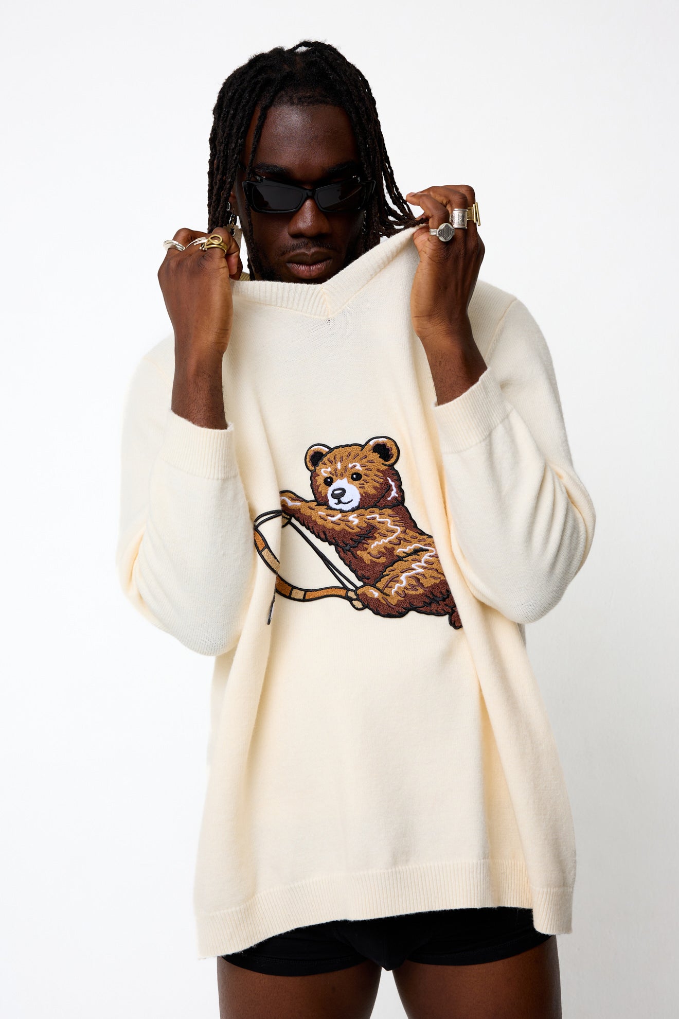 Hand Tufted Cupid Bear Knit White Jumper