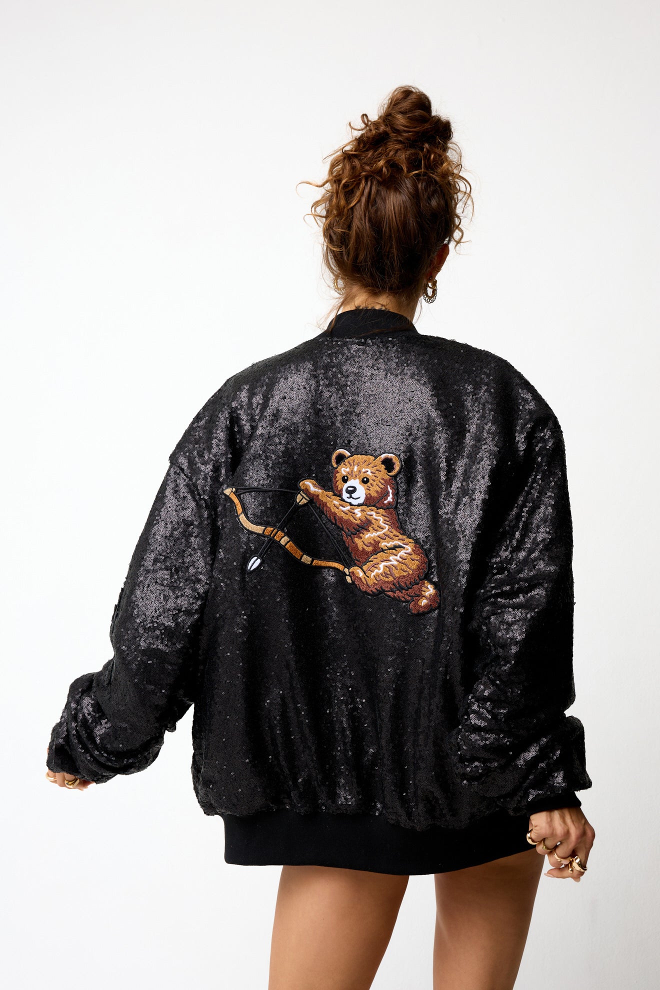 Cupid Bear Sequin Bomber Jacket