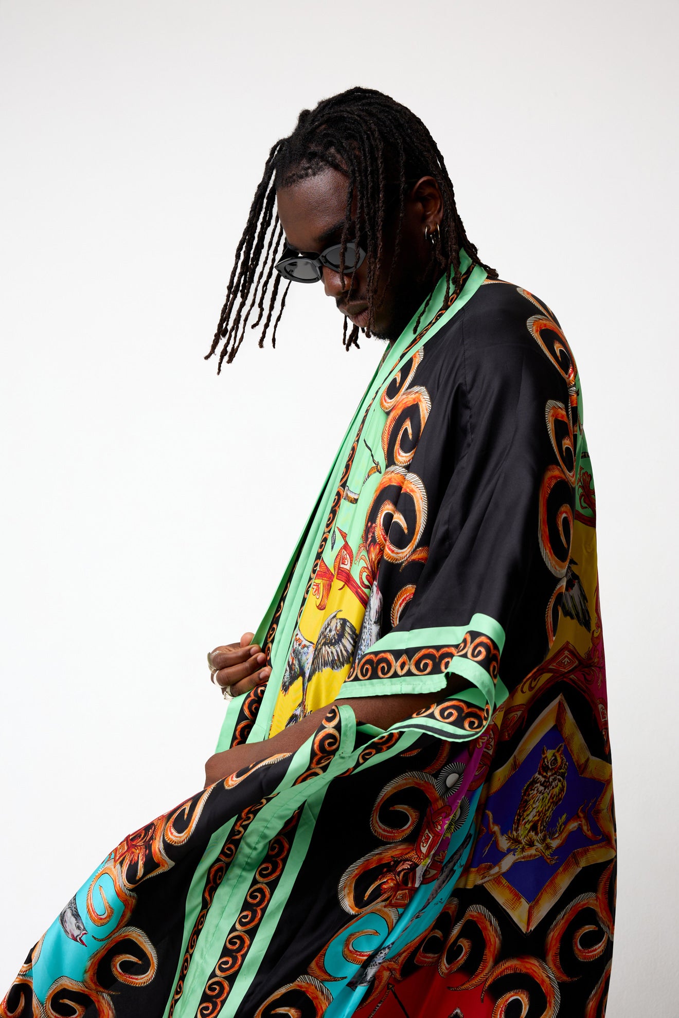 Kimono in Twill di Seta Riciclata con Stampa Menta