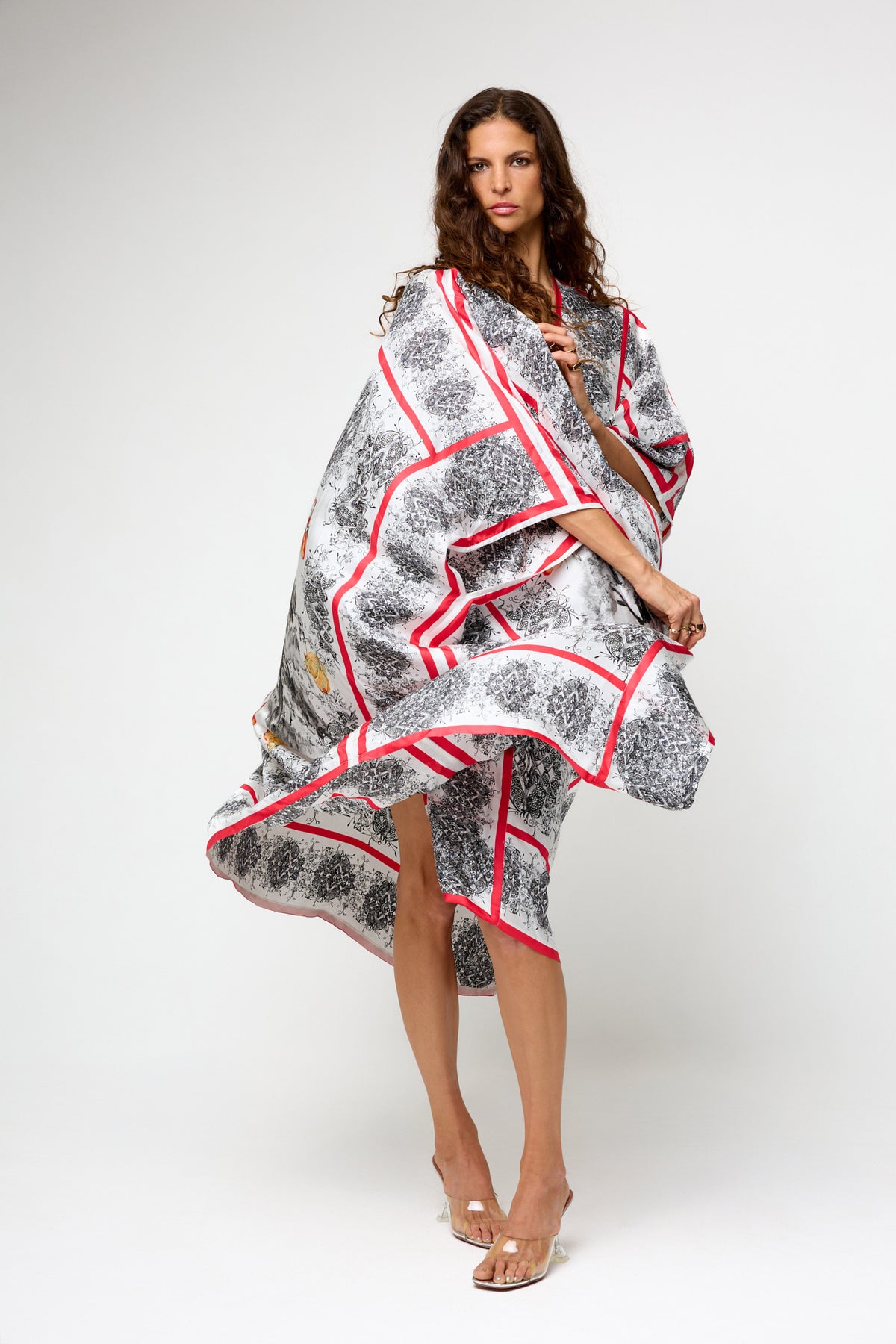 Kimono in Twill di Seta Riciclata con Stampa Albero