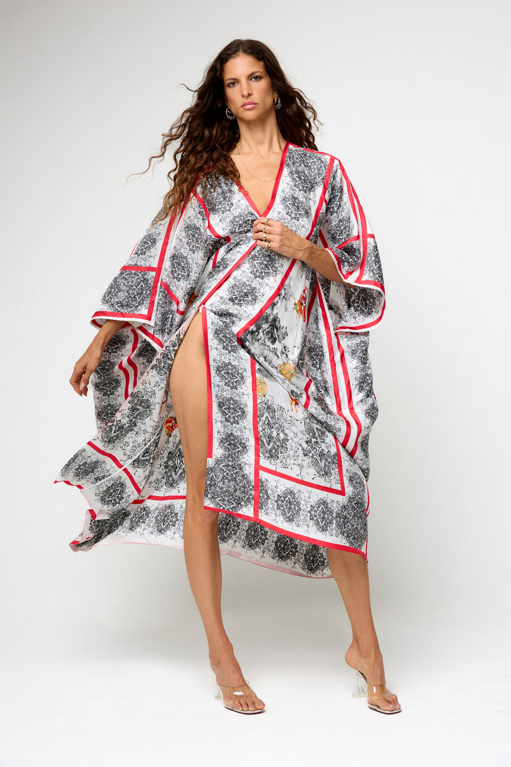 Kimono in Twill di Seta Riciclata con Stampa Albero