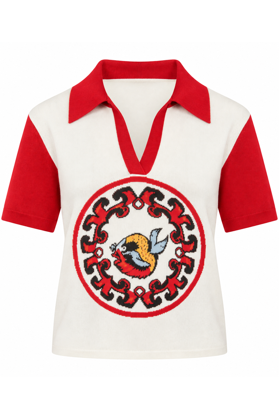 Retro Short Phoenix Knit Polo, shown flat on a white background