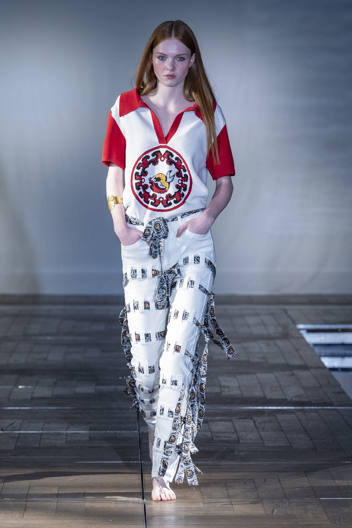 Retro Short Phoenix Knit Polo worn on the runway