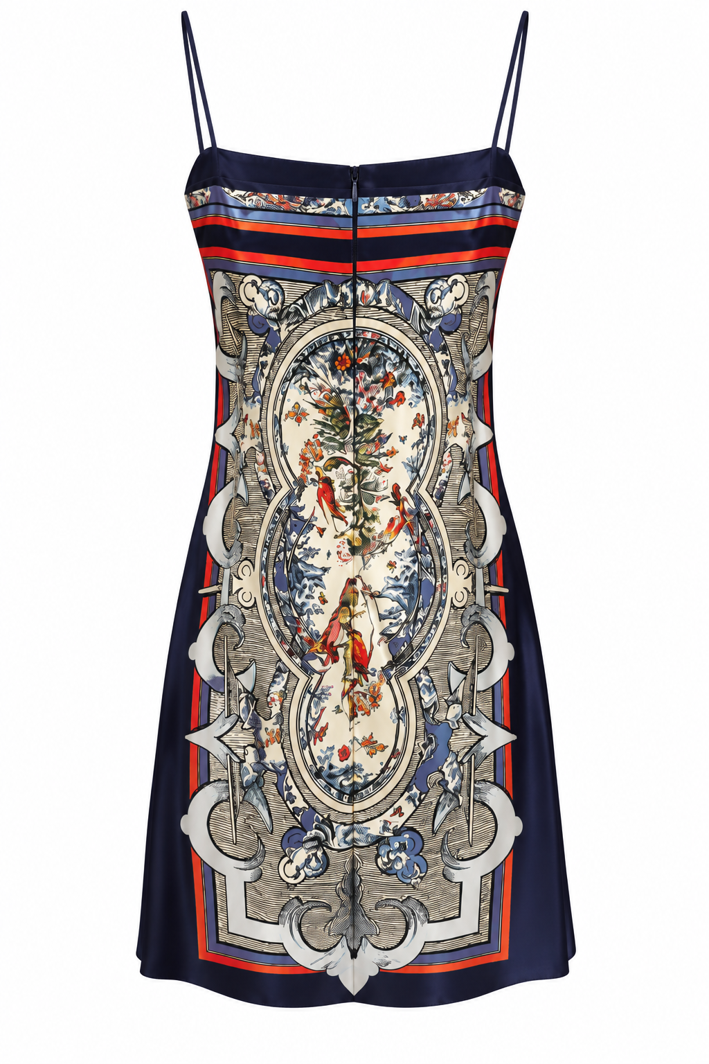 The Aviary Silk Dress, back, shown flat on a white background
