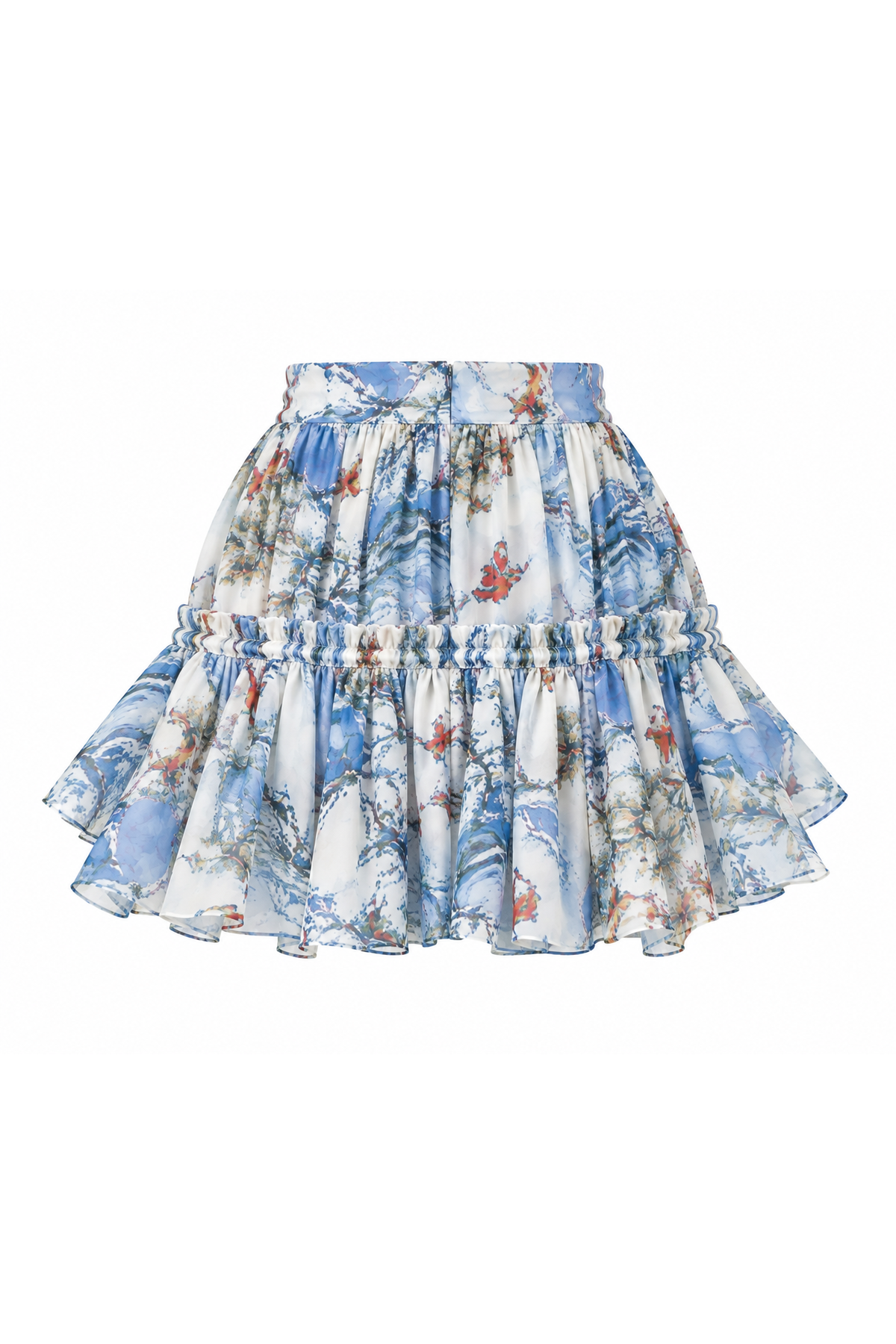 The Chinoiserie Ruffle Skirt, back, shown flat on a white background