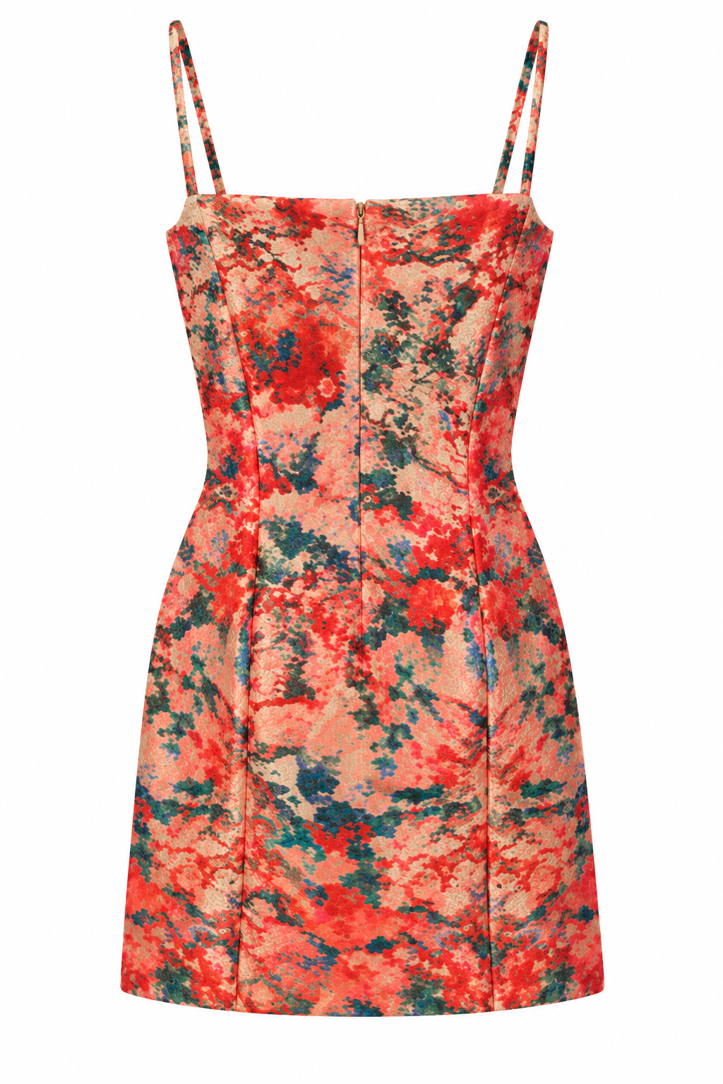 The Coral Reverie Mini Dress, shown flat on a white background