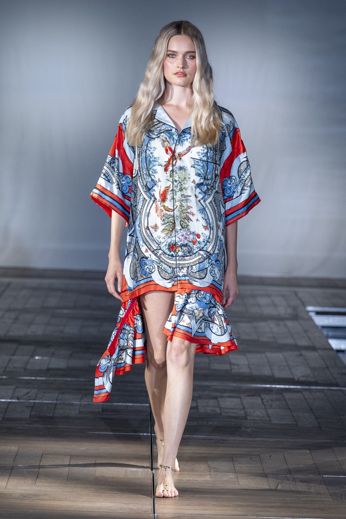 The Painted Paradise Silk Dress worn on the runway