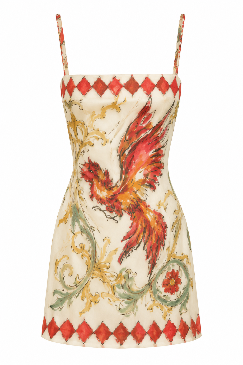 The Phoenix Silk Mini Dress, shown flat on a white background