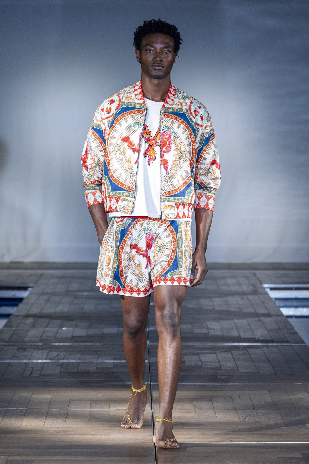 The Phoenix Silk Shorts worn on the runway