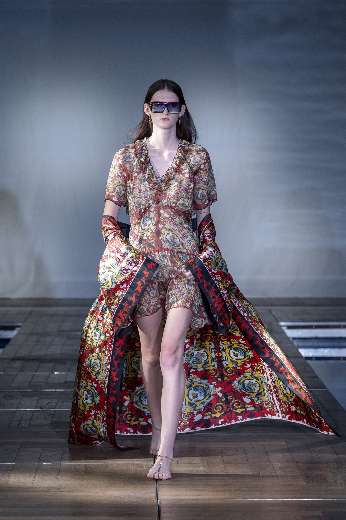 The Rococo Ruffle Mini Dress worn on the runway