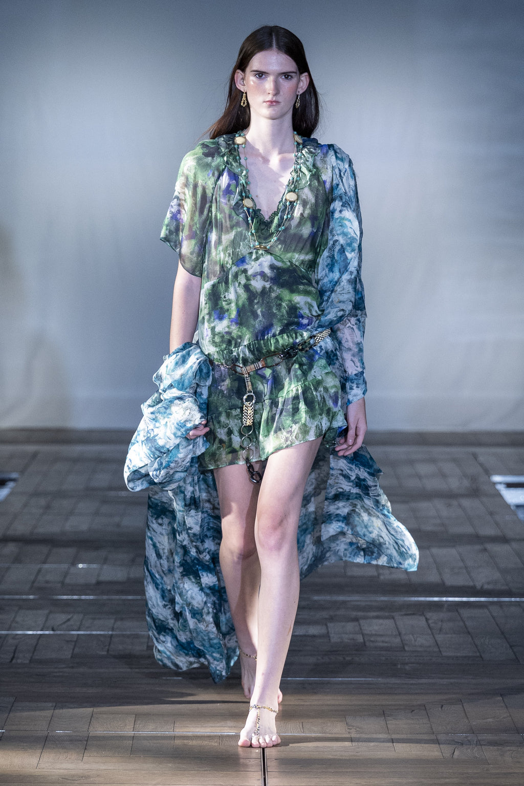 The Watercolour Ruffle-Trimmed Dress worn on the runway