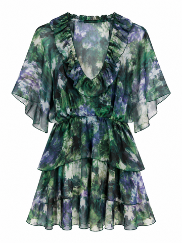 Watercolour Ruffle-Trimmed Tiered Dress, shown flat on a white background