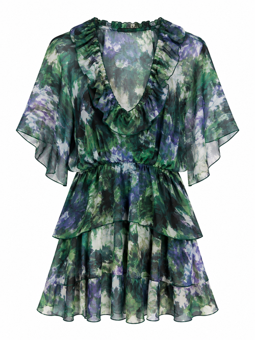Watercolour Ruffle-Trimmed Tiered Dress, shown flat on a white background