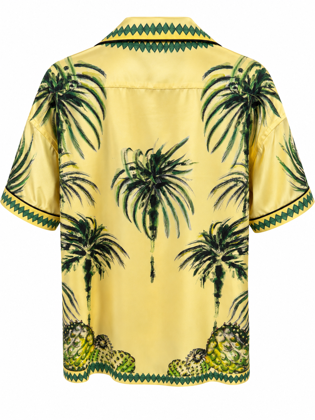Yellow Palm Print Shirt, back, showing the palm and pineapple print
